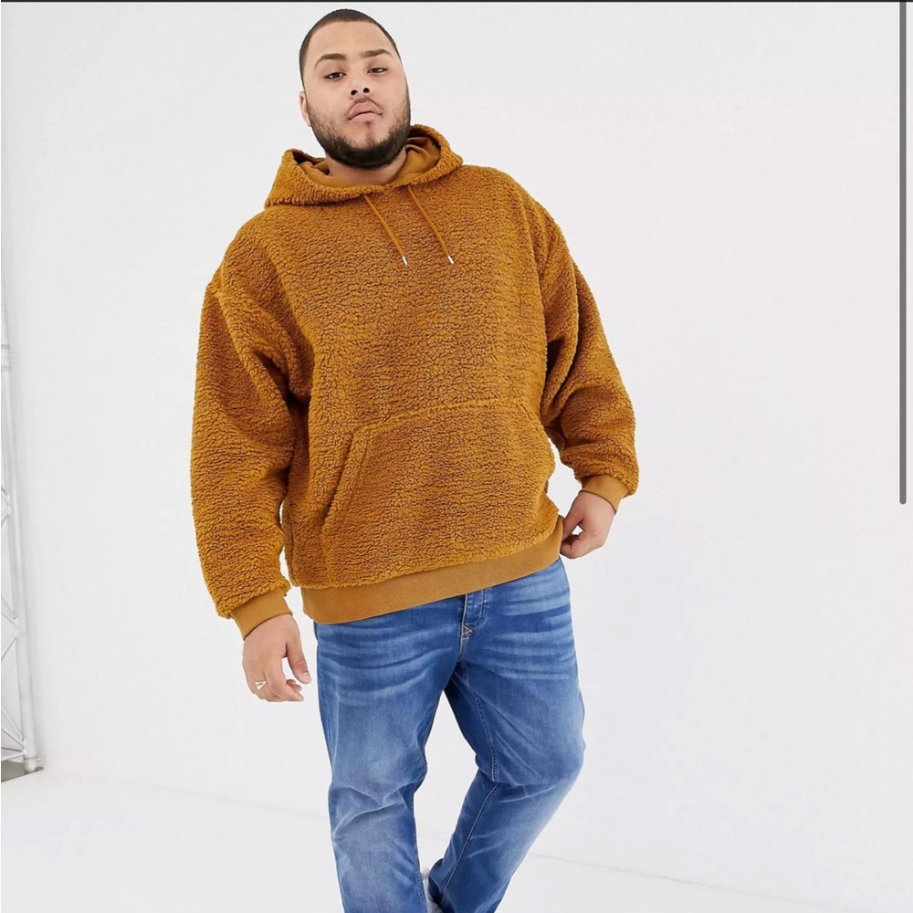 ASOS Design Mens Plus Oversized Hoodie Brown Borg XLarge